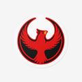 Northern Cardinal Rebel Alliance Sticker: A bold red cardinal with wings raised, encased in a circle, symbolizing defiance and unity across several states, available as a vinyl sticker for personal expression.