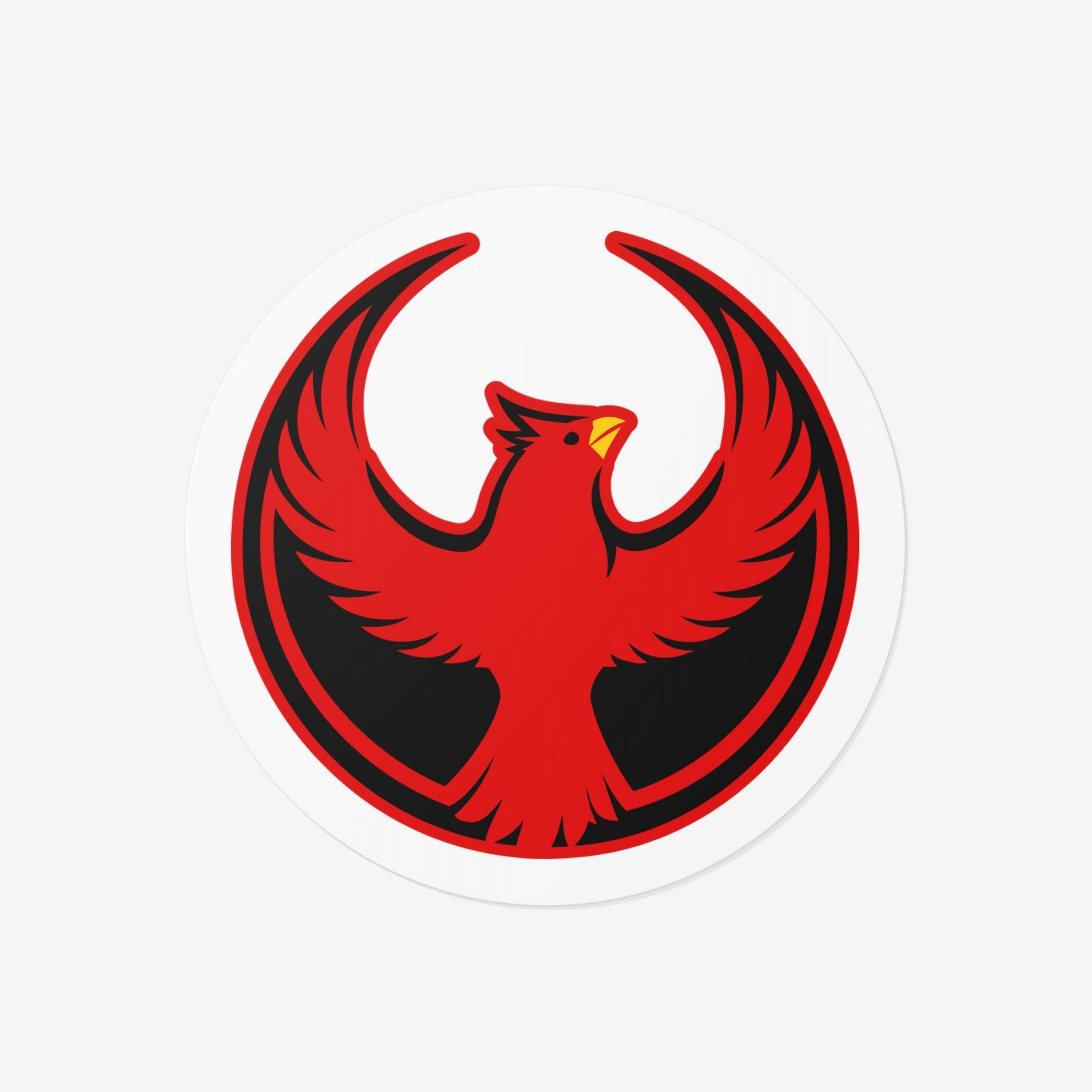 Northern Cardinal Rebel Alliance Sticker: A bold red cardinal with wings raised, encased in a circle, symbolizing defiance and unity across several states, available as a vinyl sticker for personal expression.