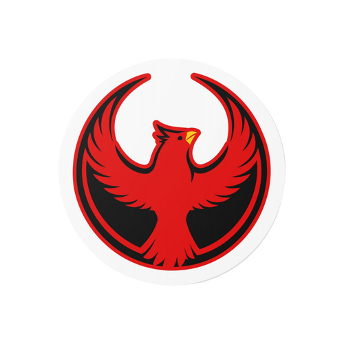 Northern Cardinal Rebel Alliance Sticker: A bold red cardinal with wings raised, encased in a circle, symbolizing defiance an
