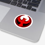 Northern Cardinal Rebel Alliance Sticker on a laptop palm-rest, featuring a red cardinal with wings in a black circle. Ideal for showcasing bold political beliefs on personal items.