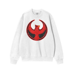 White Northern Cardinal Rebel Alliance sweatshirt featuring a red and black phoenix graphic. The circular emblem symbolizes u