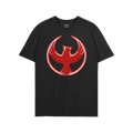 Northern Cardinal Rebel Alliance T-shirt features a black crew-neck design with a striking red phoenix graphic, symbolizing p