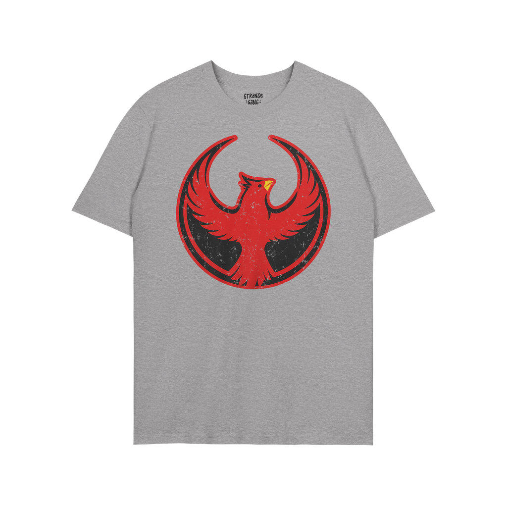 St. Louis Rebel Alliance T-shirt featuring a stylized red phoenix rising against a black circular backdrop, symbolizing resis