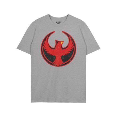 St. Louis Rebel Alliance T-shirt featuring a stylized red phoenix rising against a black circular backdrop, symbolizing resis