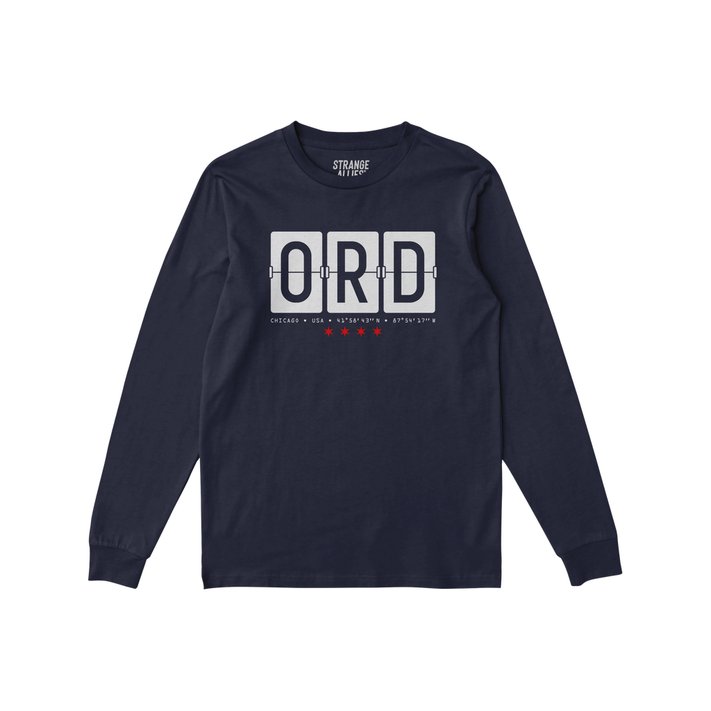 Chicago ORD O'Hare Airport Flipboard Long Sleeve T-shirt