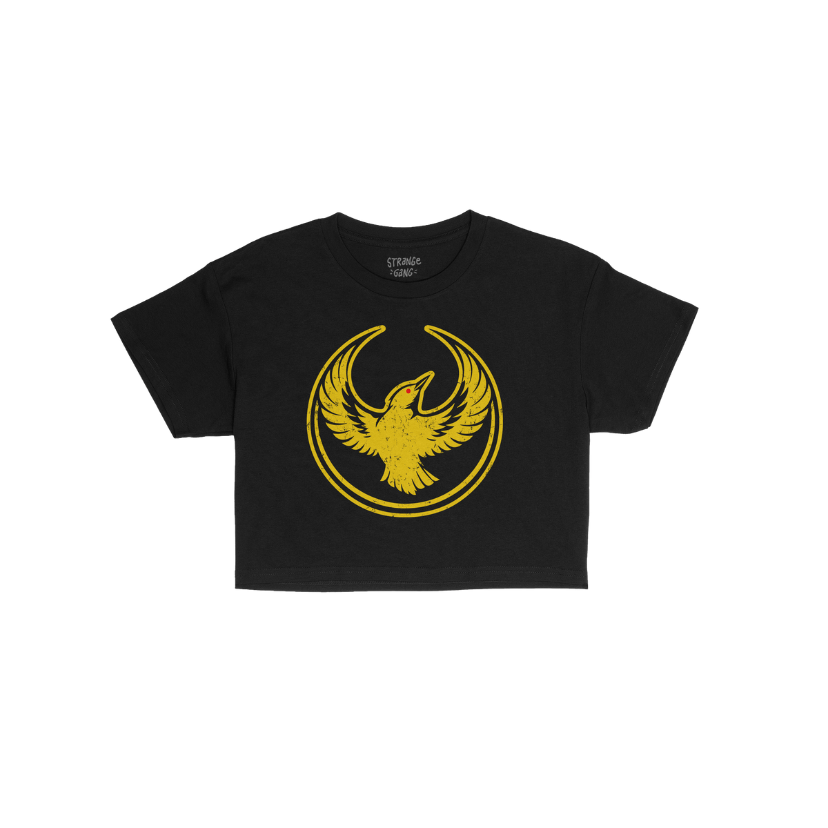 Oregon Rebel Alliance Women's Baby Tee features a distressed-gold meadowlark design, symbolizing protest and unity, ideal for