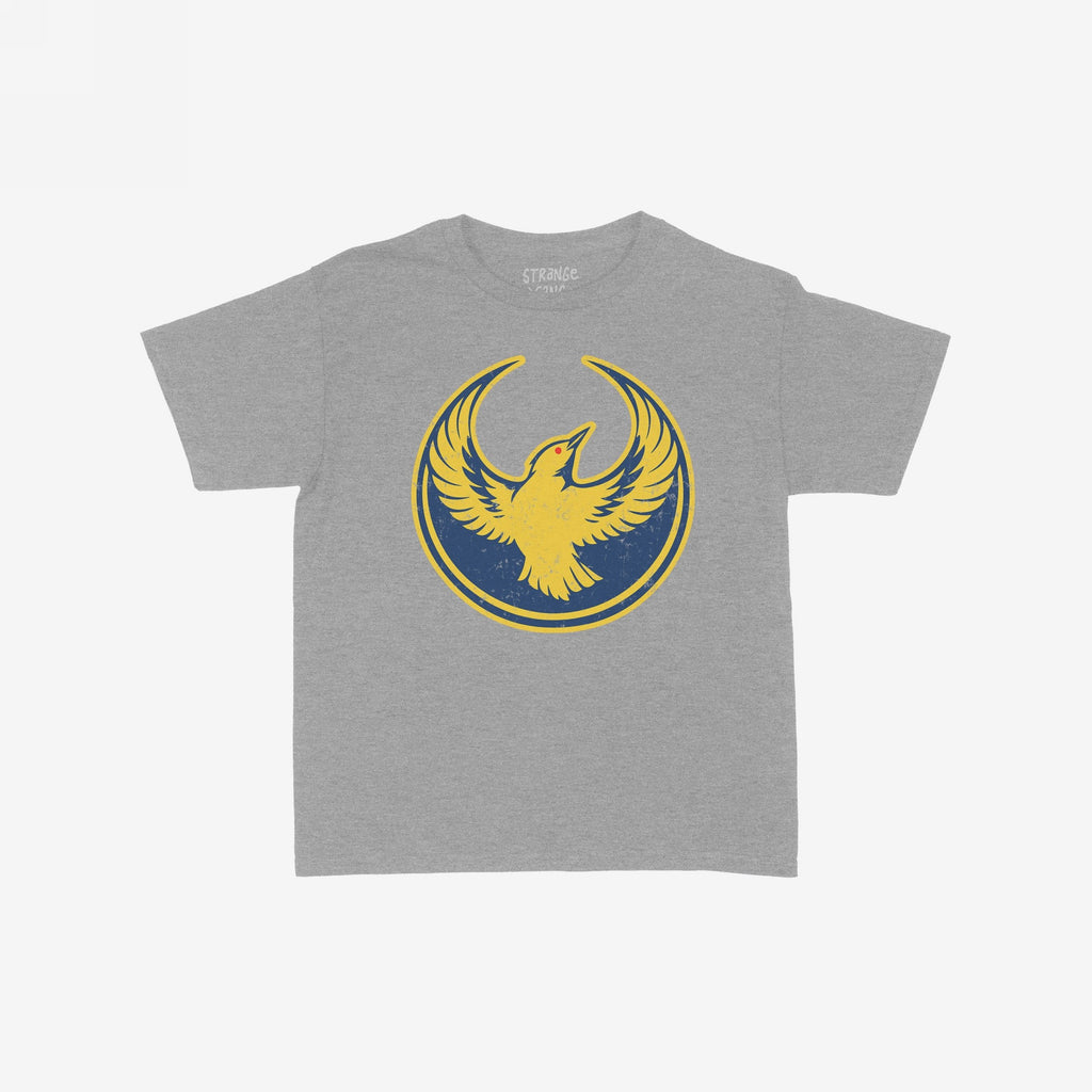 Oregon Rebel Alliance Women's Baby Tee featuring a heather-gray, short-sleeved design with a yellow phoenix emblem on the front, symbolizing Oregon pride and activism. Ideal for bold, socially conscious individuals.