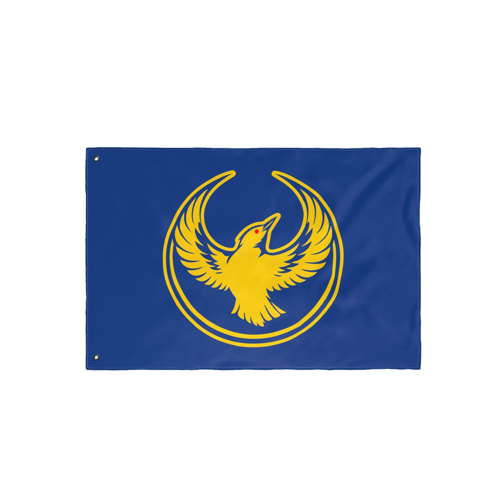The Oregon Rebel Alliance Flag features a golden bird emblem, symbolizing solidarity and defiance, encircled by rings on a bl