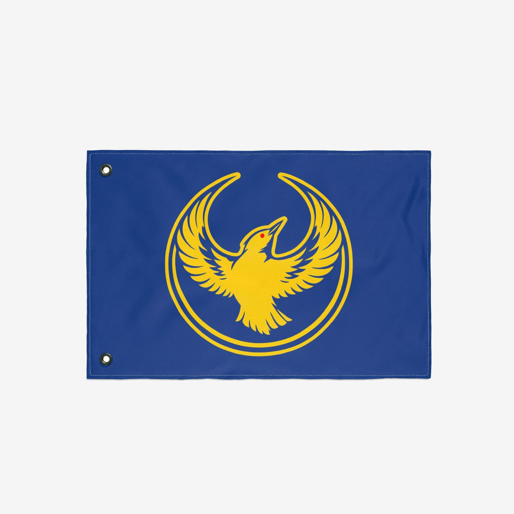 Oregon Rebel Alliance Flag featuring a yellow meadowlark emblem on royal-blue fabric, symbolizing defiance and solidarity. Ideal for protests or display, with metal grommets for hanging.