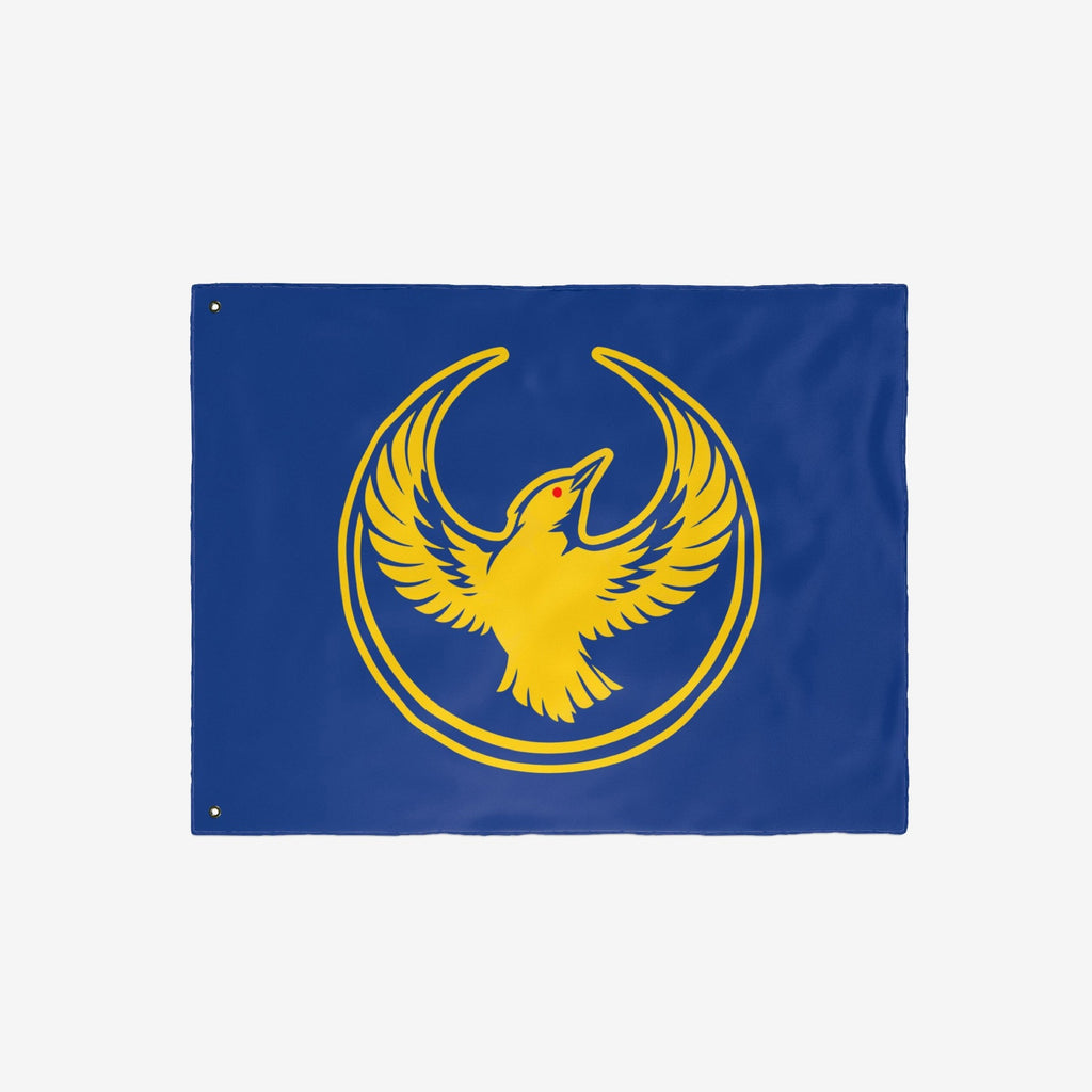 Oregon Rebel Alliance Flag featuring a stylized yellow-gold phoenix emblem on a deep blue background, symbolizing solidarity and defiance. Includes metal grommets for easy hanging.
