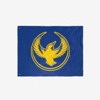 Oregon Rebel Alliance Flag featuring a stylized yellow-gold phoenix emblem on a deep blue background, symbolizing solidarity and defiance. Includes metal grommets for easy hanging.