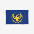 Oregon Rebel Alliance Flag featuring a central golden stylized bird with outstretched wings, framed by golden rings. Represents solidarity and defiance, perfect for displaying Oregon pride and supporting anti-fascist values.