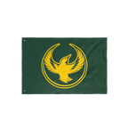 Oregon Rebel Alliance Flag featuring a stylized golden-yellow bird within a double-ring circle on a green background, symboli