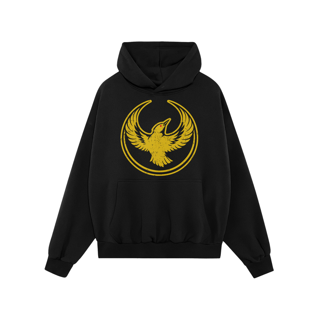 Oregon Rebel Alliance Hoodie & Sweatshirt features a black design with a distressed golden-yellow bird graphic, symbolizing p