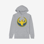 The Oregon Rebel Alliance Hoodie features a light-gray pullover design with a yellow phoenix graphic on the chest, symbolizing anti-fascist protest and community support.