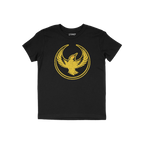 Oregon Rebel Alliance T-shirt featuring a distressed golden phoenix graphic with outstretched wings inside a broken ring, sym