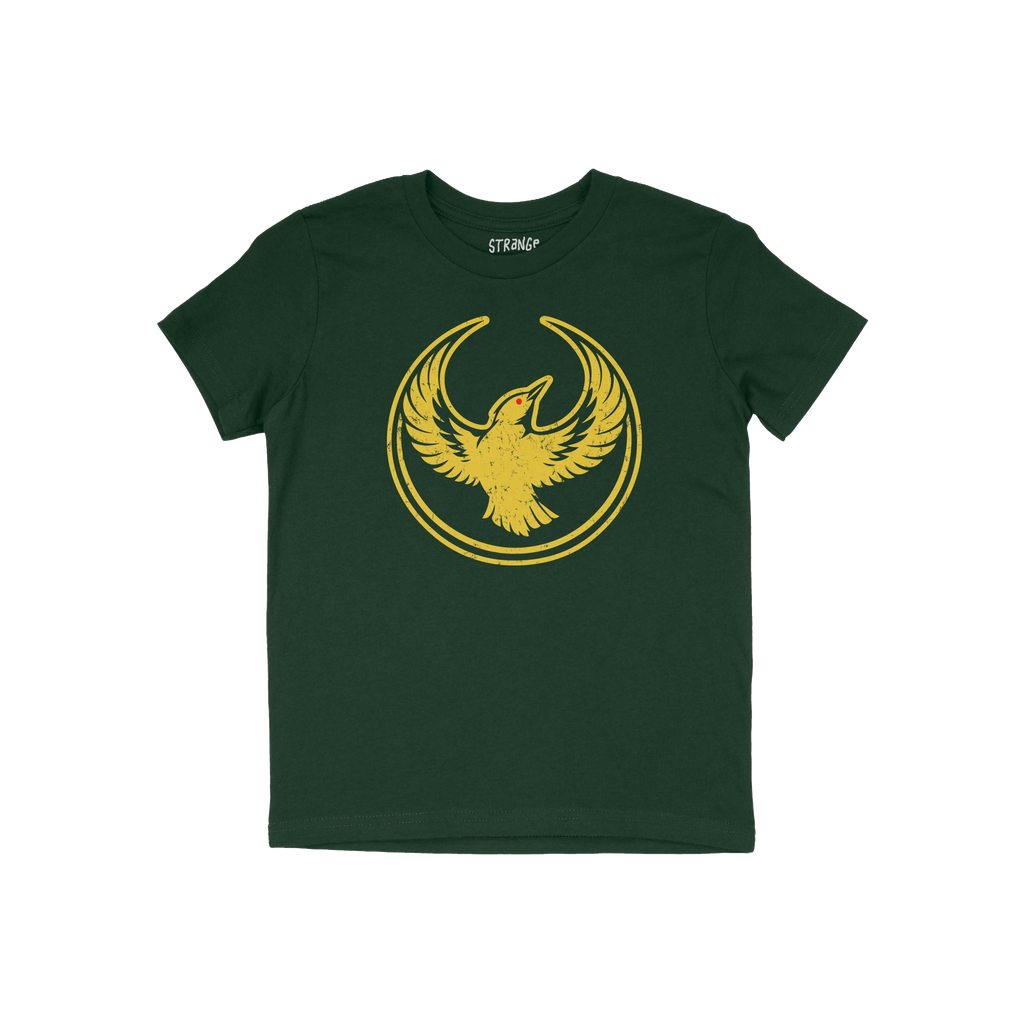 Oregon Rebel Alliance T-shirt featuring a distressed gold-yellow bird graphic on dark forest-green fabric, symbolizing resist