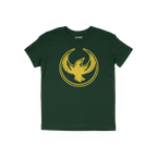 Oregon Rebel Alliance T-shirt featuring a distressed gold-yellow bird graphic on dark forest-green fabric, symbolizing resist