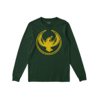Dark green Oregon Rebel Alliance T-shirt featuring a distressed yellow graphic of a bird with wings spread inside a circular 