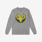 Heather-gray Oregon Rebel Alliance T-shirt featuring a stylized yellow bird on a navy-blue circle, embodying activism and solidarity. Ideal for protest-minded individuals, reflecting anti-fascist values.