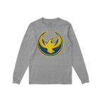 Heather-gray Oregon Rebel Alliance T-shirt featuring a stylized yellow bird on a navy-blue circle, embodying activism and sol
