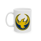 Oregon Rebel Alliance Mug featuring a gold-yellow western meadowlark emblem with outstretched wings, printed on a white ceram