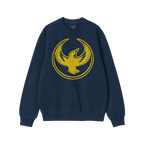 Navy-blue Oregon Rebel Alliance Hoodie & Sweatshirt featuring a distressed yellow bird graphic, symbolizing protest and solid