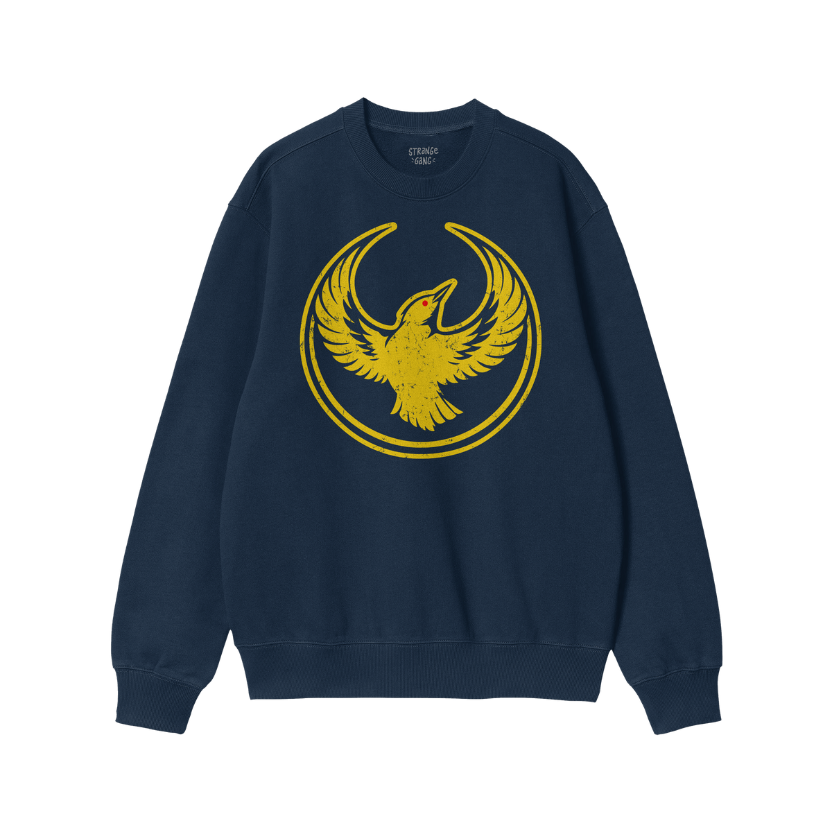 Navy-blue Oregon Rebel Alliance Hoodie & Sweatshirt featuring a distressed yellow bird graphic, symbolizing protest and solid