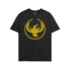 Oregon Rebel Alliance T-shirt featuring a distressed golden-yellow phoenix-like bird with red eye and circular border on the 