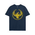 Oregon Rebel Alliance T-shirt featuring a distressed golden-yellow phoenix-like bird graphic on navy-blue fabric, symbolizing