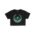 Philly Rebel Alliance Women's Baby Tee featuring a distressed green and white eagle emblem, symbolizing protest and solidarit