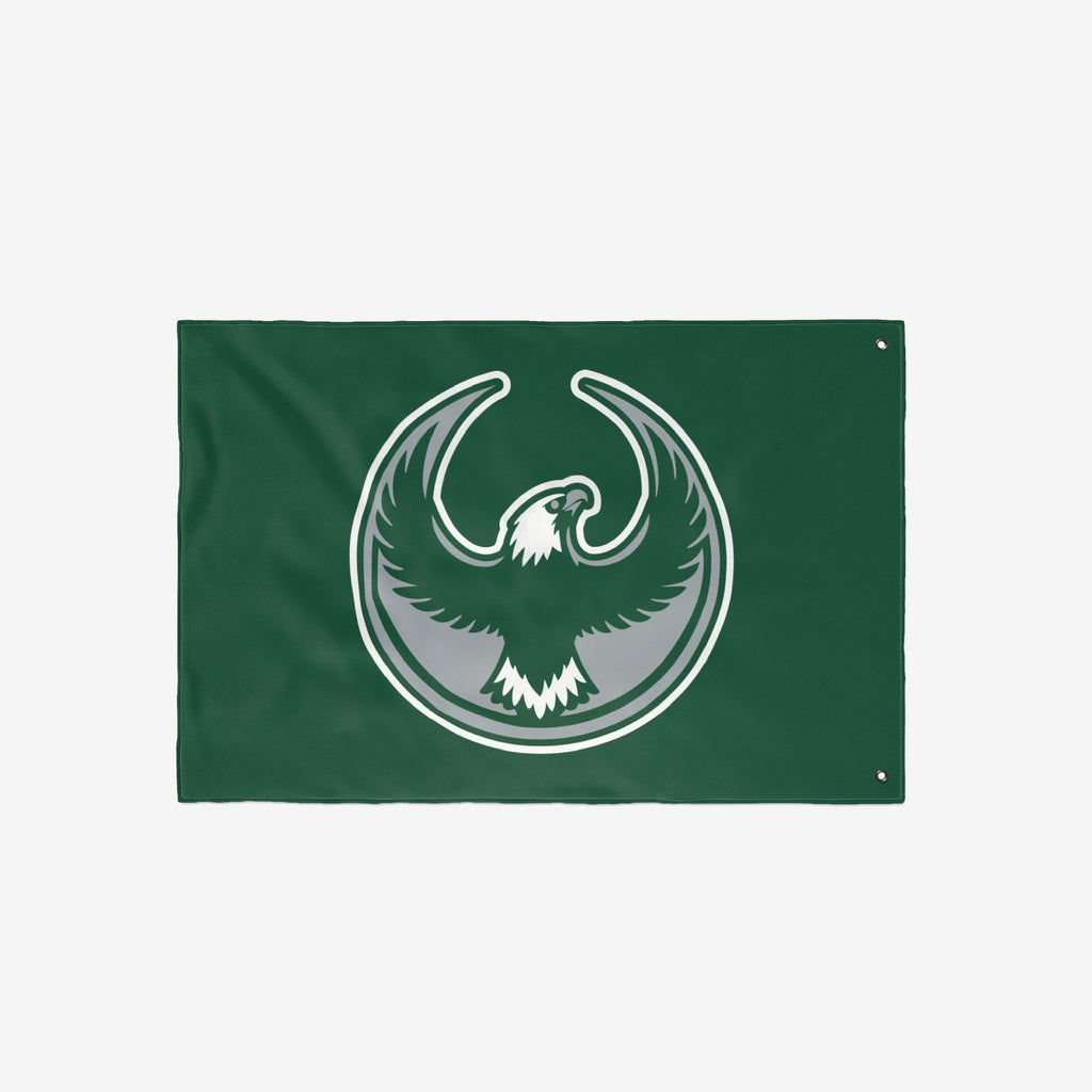 Philly Rebel Alliance Flag featuring a stylized white-headed eagle with raised wings in a circular form, symbolizing anti-fascist protest and immigrant rights. Two metal grommets for hanging.