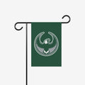 Philly Rebel Alliance Garden Flag on a black metal stand, featuring a bold eagle emblem with arched wings, symbolizing resistance and support for immigrant rights and equality. Size: 12 x 18.