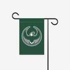 Philly Rebel Alliance Garden Flag on a black metal stand, featuring a stylized eagle emblem with outspread wings, symbolizing resistance and support for immigrant rights. Ideal for porches and protest-ready yards.