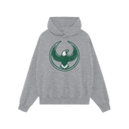 Philly Rebel Alliance Hoodie features a light-grey pullover design with a front kangaroo pocket and drawcord hood, showcasing