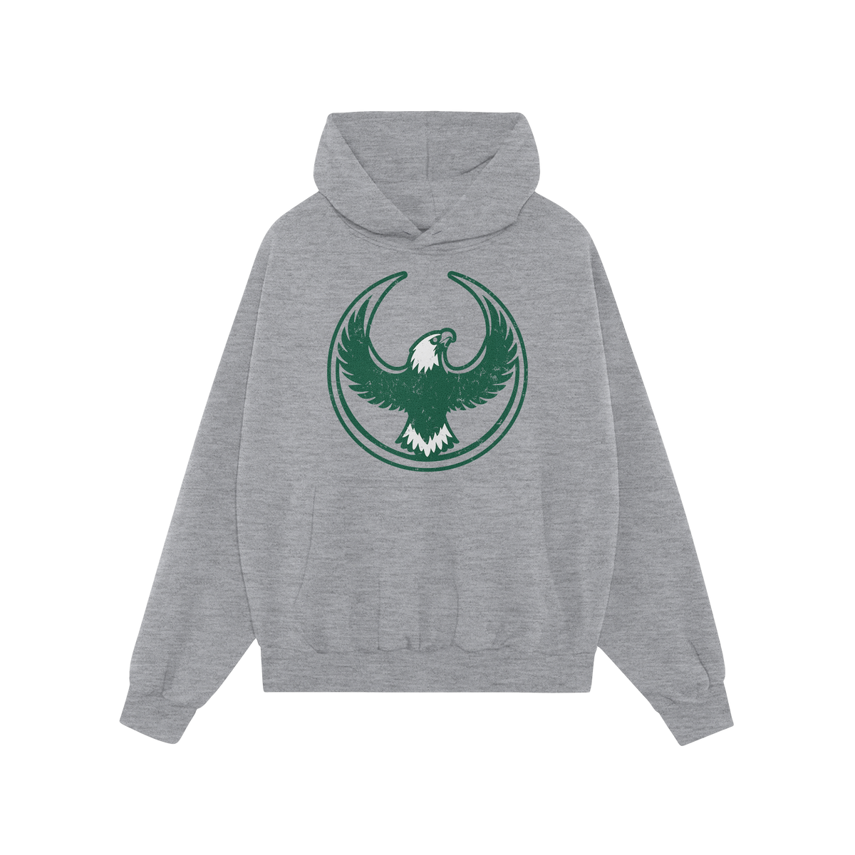 Philly Rebel Alliance Hoodie features a light-grey pullover design with a front kangaroo pocket and drawcord hood, showcasing
