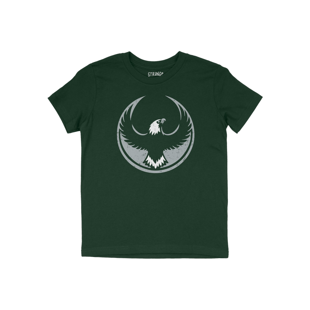 Philly Rebel Alliance T-shirt in dark green with a distressed eagle emblem, symbolizing resistance and equality. Ideal for ac