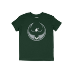 Philly Rebel Alliance T-shirt in dark green with a distressed eagle emblem, symbolizing resistance and equality. Ideal for ac