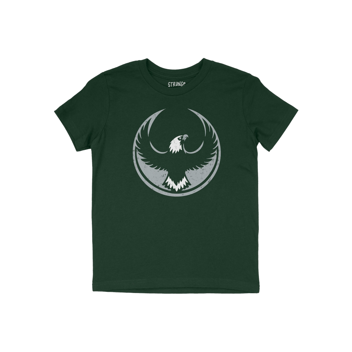 Philly Rebel Alliance T-shirt in dark green with a distressed eagle emblem, symbolizing resistance and equality. Ideal for ac