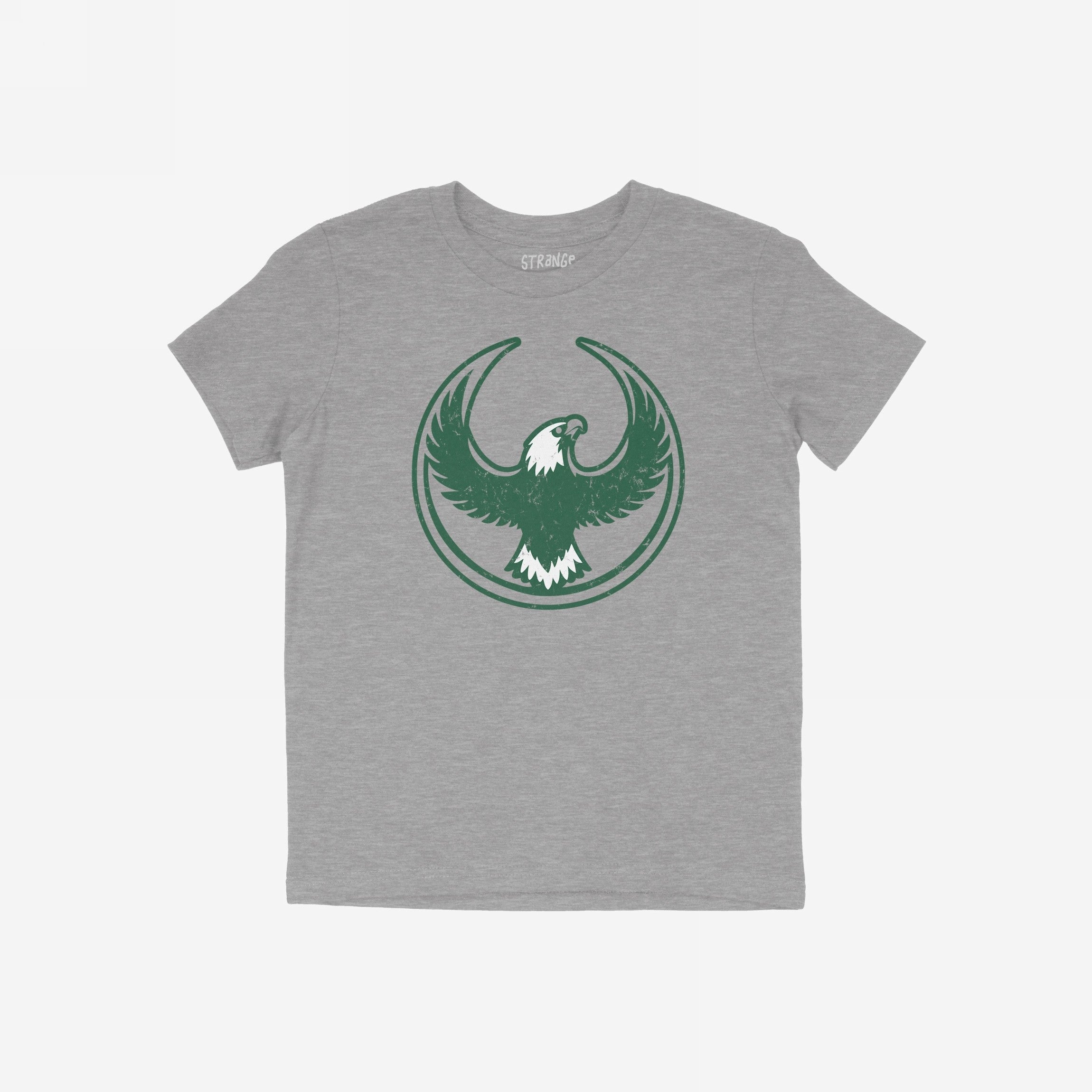 Philly Rebel Alliance T-shirt featuring a bold, stylized green eagle with outstretched wings inside a crescent, symbolizing resistance and solidarity, ideal for those advocating immigrant rights and equality.