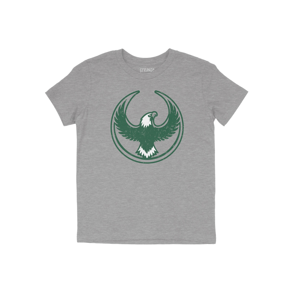 Philly Rebel Alliance T-shirt featuring a bold, stylized green eagle with outstretched wings inside a crescent, symbolizing r