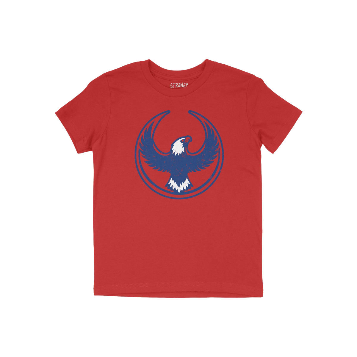 Philly Rebel Alliance T-shirt featuring a stylized blue eagle with outstretched wings in a circular outline on a red backgrou