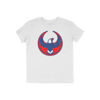 Philly Rebel Alliance T-shirt featuring a distressed-style bald eagle graphic in blue with white accents, set against a red c