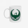 Philly Rebel Alliance Mug featuring a stylized eagle emblem in dark green, symbolizing resistance and solidarity, perfect for anti-fascist advocates. Available in 11 oz. and 15 oz. sizes, dishwasher and microwave safe.