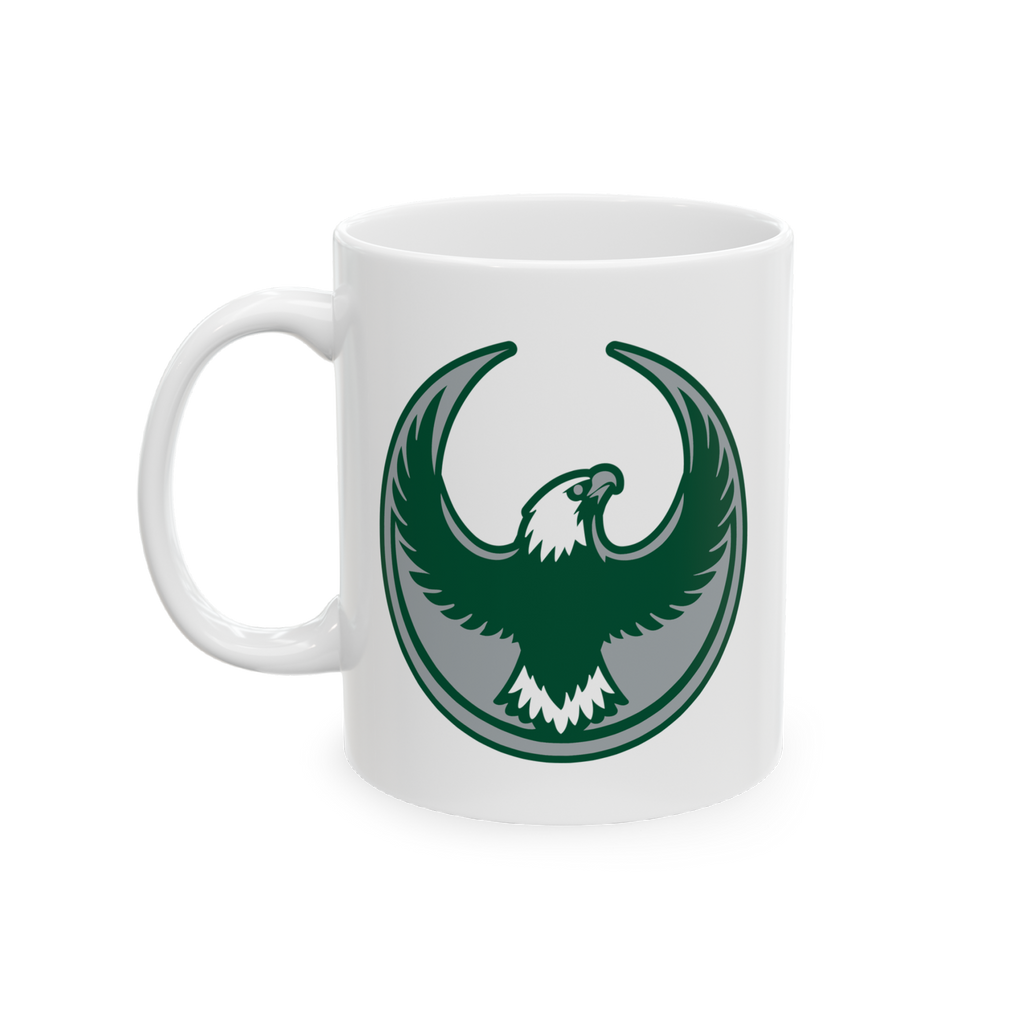 Philly Rebel Alliance Mug featuring a stylized eagle emblem in dark green, symbolizing resistance and solidarity, perfect for