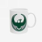Philly Rebel Alliance Mug featuring a dark green and white eagle emblem, symbolizing resistance and equality. Available in 11 oz. and 15 oz., dishwasher and microwave safe.