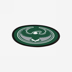 Philly Rebel Alliance Patch: An oval patch with a stylized eagle in flight on a dark green background, symbolizing anti-fascist protest and immigrant rights. Ideal for jackets, tote bags, or rally gear.