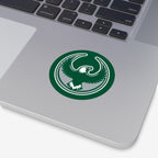 Philly Rebel Alliance Sticker on a silver laptop palm-rest, featuring a stylized eagle in flight within a circular border, symbolizing support for immigrant rights and equality.