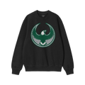 Black Philly Rebel Alliance Crewneck Sweatshirt featuring a vintage-style eagle emblem in dark green and gray, symbolizing re