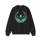 Black Philly Rebel Alliance Crewneck Sweatshirt featuring a vintage-style eagle emblem in dark green and gray, symbolizing re